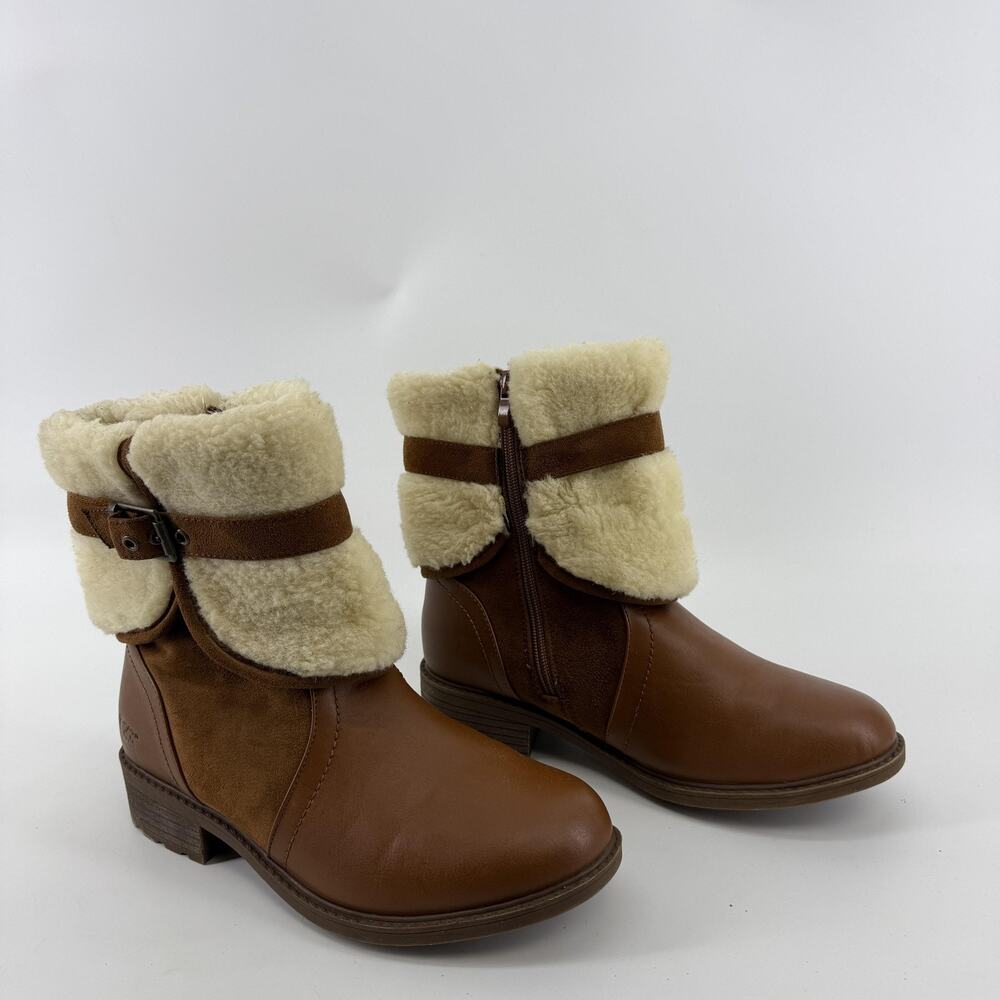 UGG Boots Womens Size 8 Brown Shearling Lined Mid Calf Buckle Zip Winter Cozy